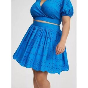 Torrid Scallop Eyelet A-Line Skater Mini Skirt In French Blue Plus Size 2X Girly